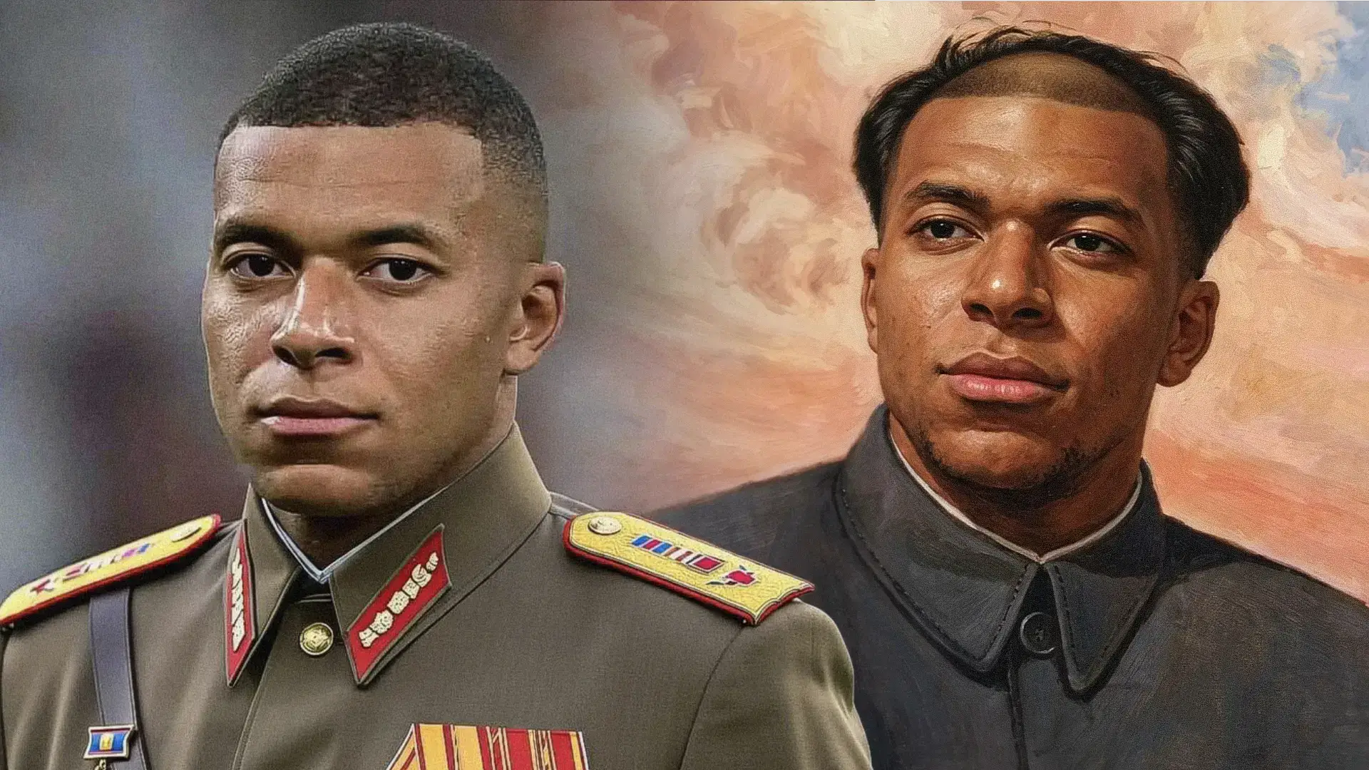 Le skin Mbappé dictateur — un fond façon affiche de propagande dans AZERTYUIOP.io